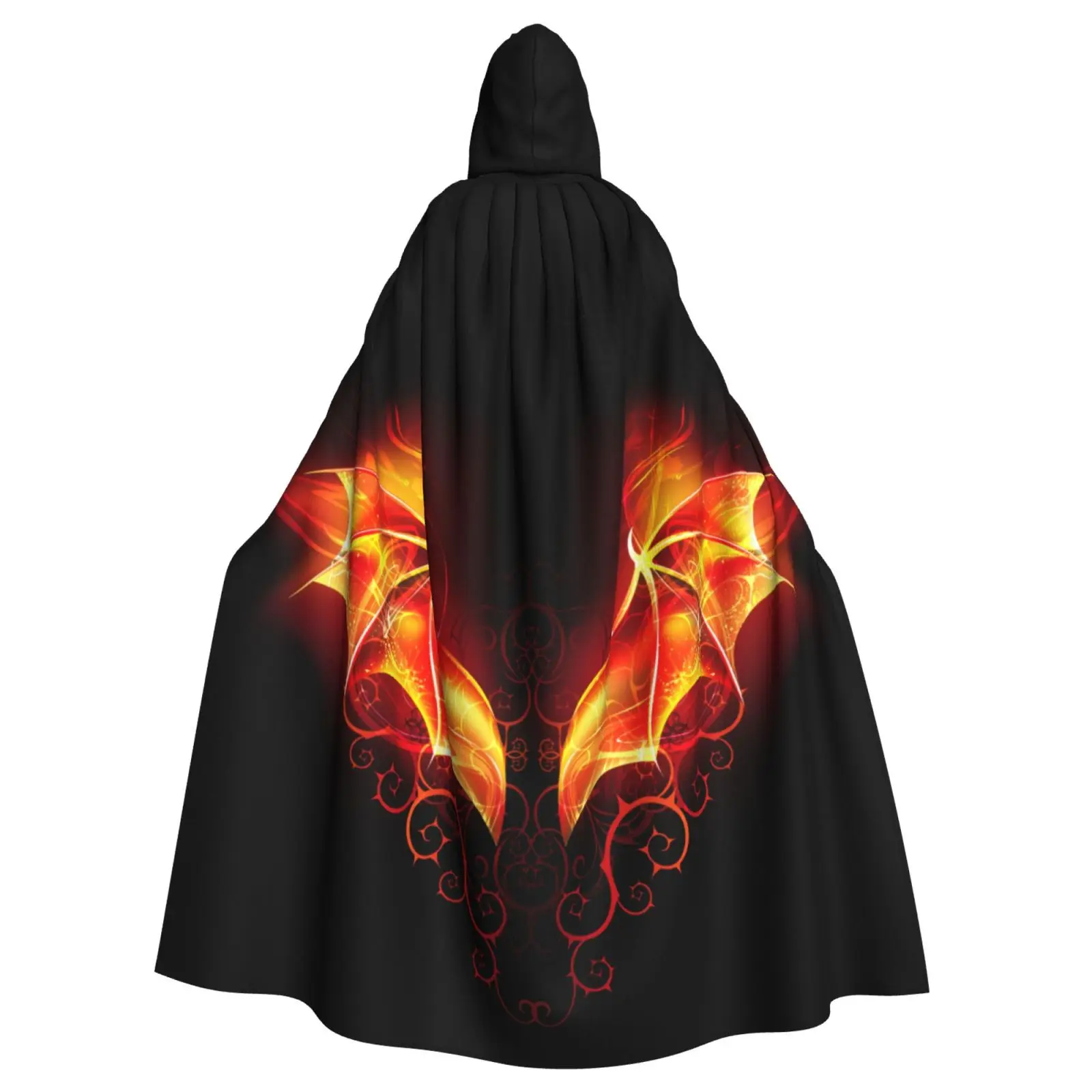 

Long Cape Cloak Burning Wings Of Fiery Dragon Hooded Cloak Coat Autumn Hoodies