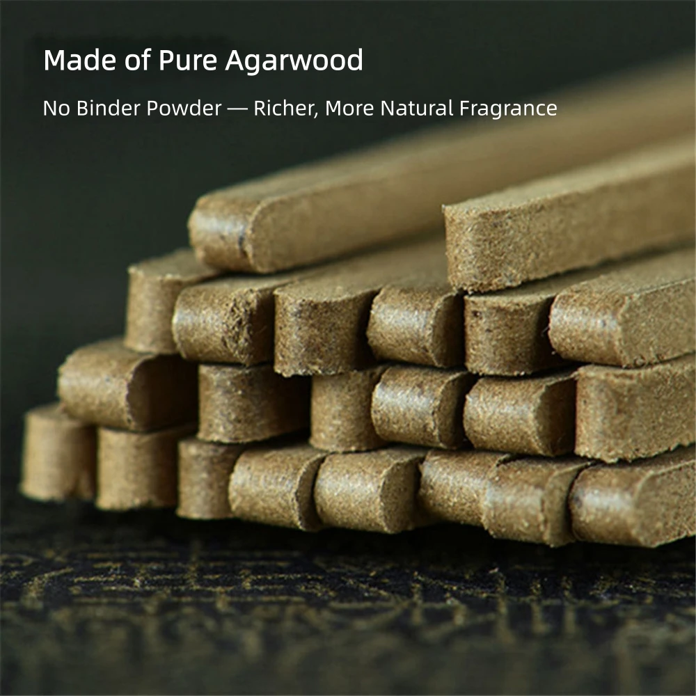 Black Kyara Agarwood Sinking Square Incense Sticks,Zero Additives,No Binder Powder,Authentic Natural,Long-Lasting Indoor Incense