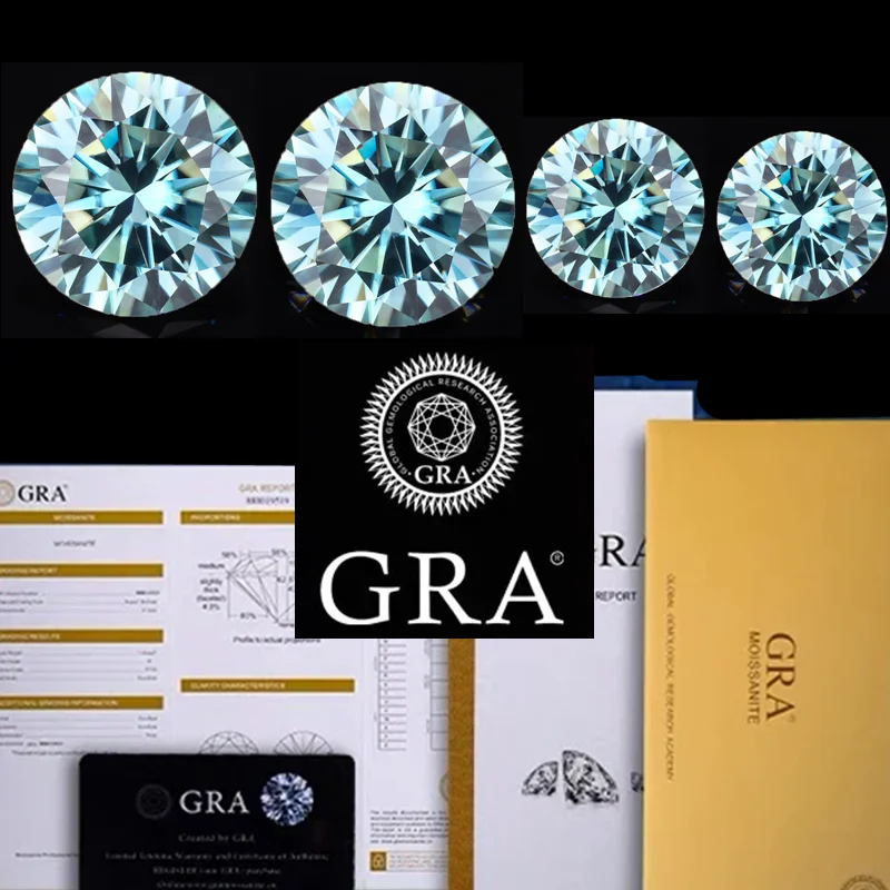 

AAAA Blue Moissanite Stone Round Cut D Color Charms Gemstone Advanced Jewelry Making Materials