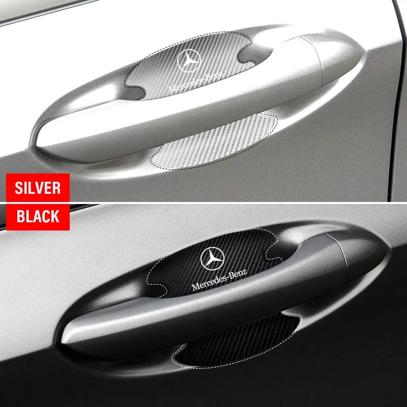 Car Styling Carbon fiber Car Door Handle Protection Sticker Emblem Accessories For Mercedes Benz A B C R G Class AMG W211 W204