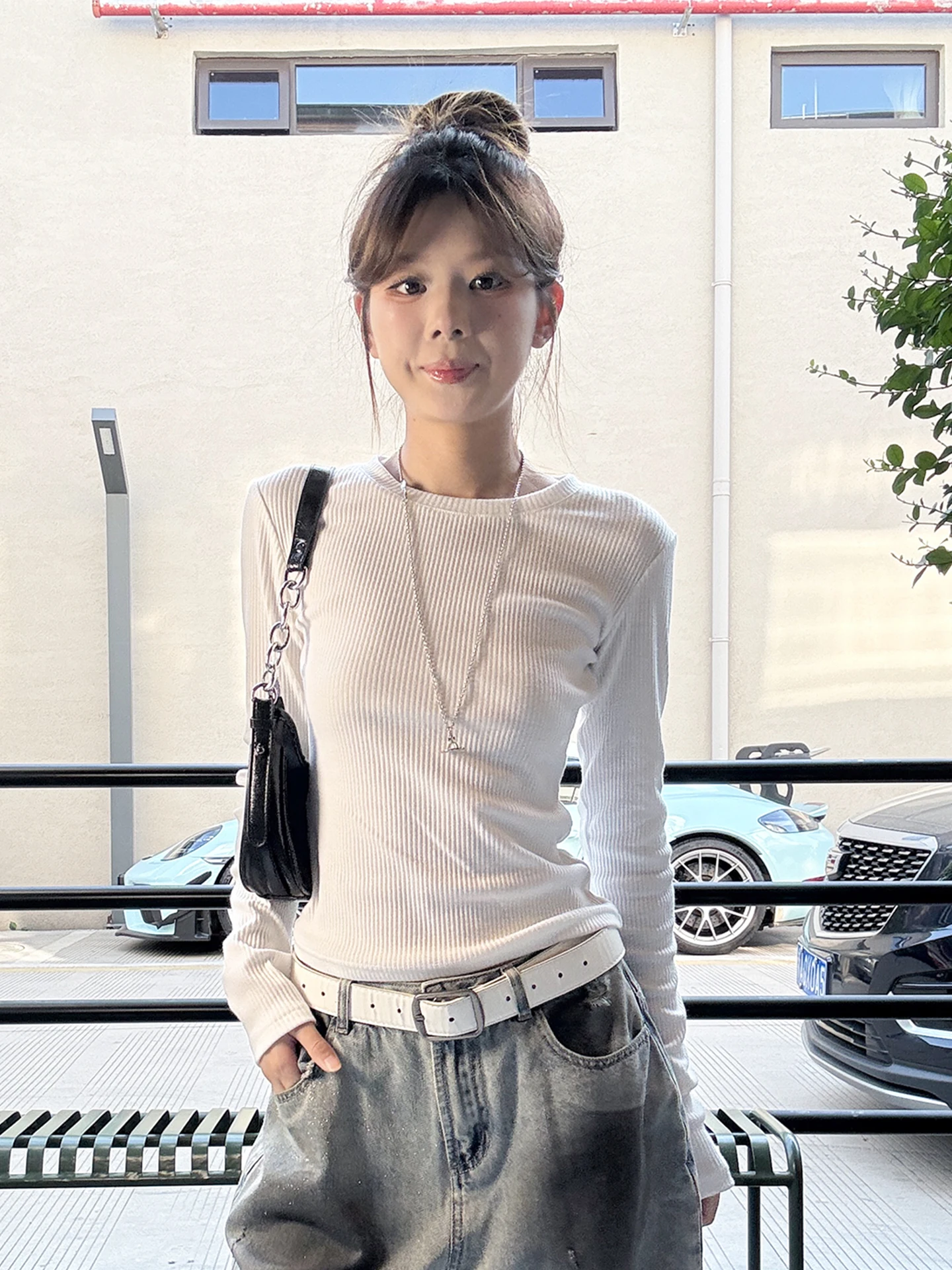 

Pink Knitted Sweater Women's Faion Inner-Outer Wear Winter Top Long Sve round Ne T-irt for Teen Girls