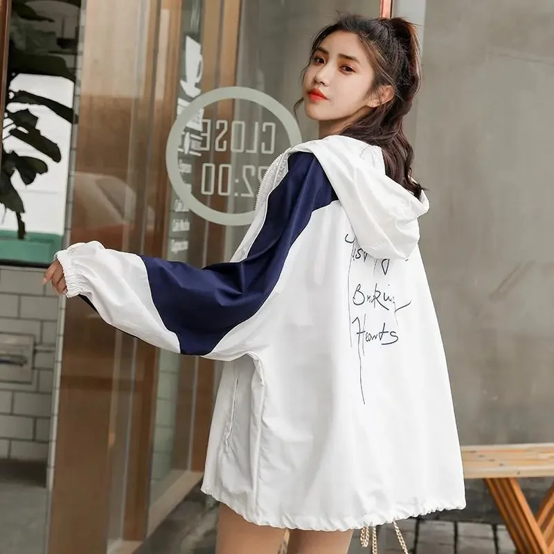 Sunscreen Clothes for Women 2025 New Student Harajuku BF Style Loose and Versatile Thin Coat Hooded Drawstring Sunscreen Clothes