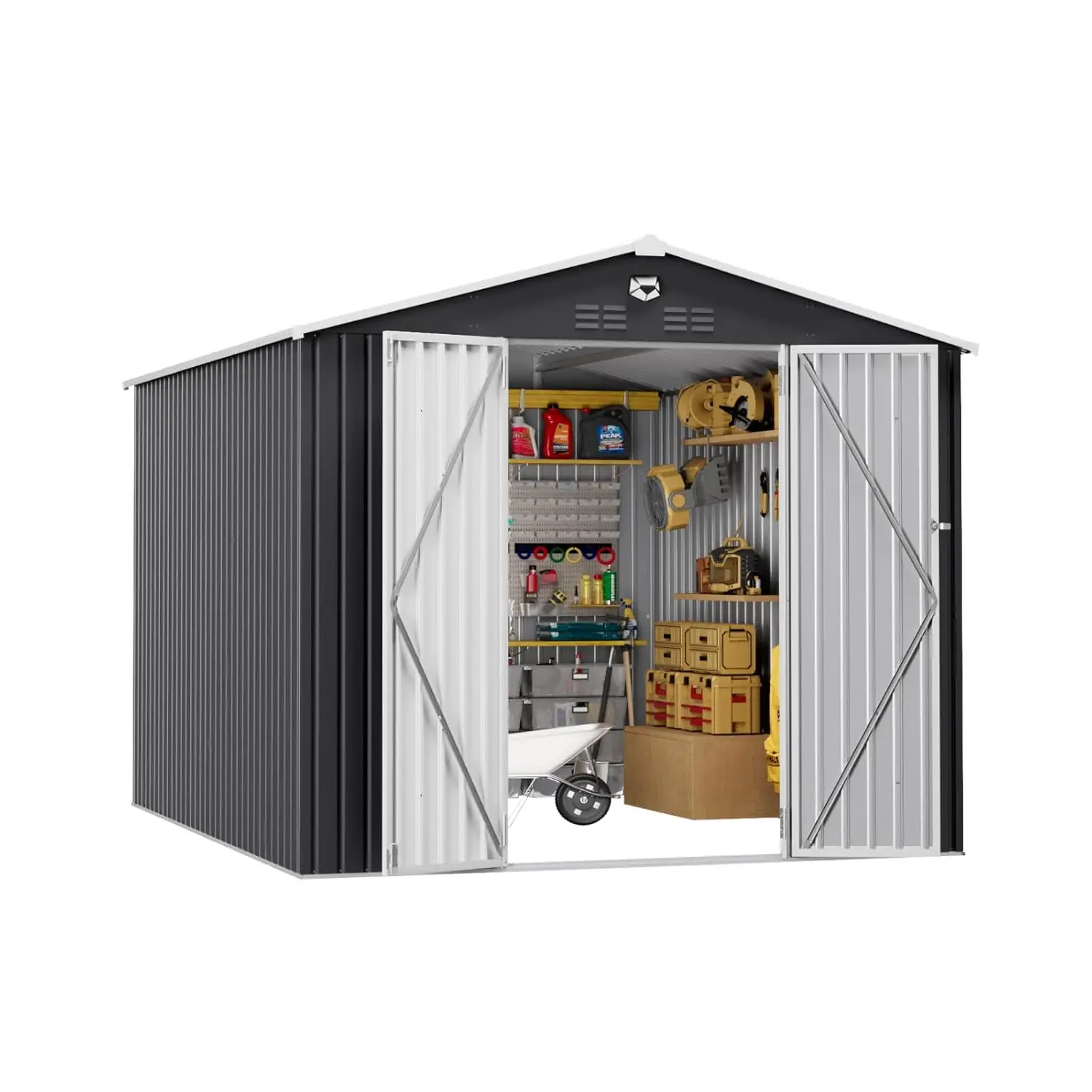 10x12 FT Metal Outdoor Storage Shed Waterproof Garden Tool Shed Lockable Doors Customizable Space Yard Organization