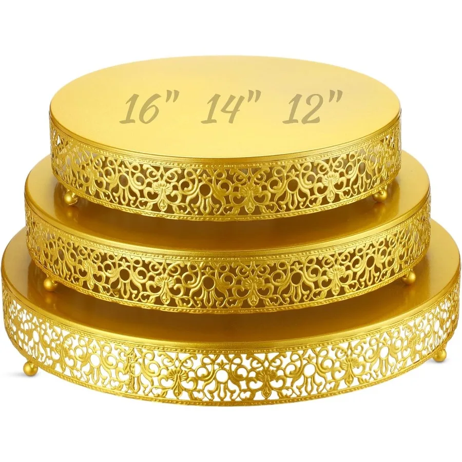 

3 шт. 16 дюймов, 14 дюймов, 12 дюймов, металлическая золотая подставка для торта, круглые подставки для торта для десертного стола, печенья, сервировочный поднос для кексов, десертных кондитерских изделий