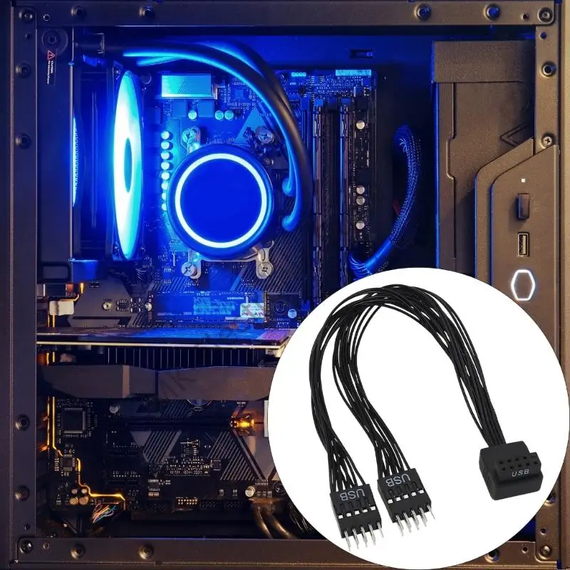 R2LF Cài đặt nhanh chóng không cần dụng cụ USB Bent Header Cáp chia 9 chân cho hiệu quả