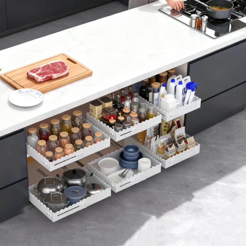 

4-Way ExpandKitchen Storage Organizer Tray Home Use Collection Tools Kitchen Storage Accessories Plastic Organizer Tray for Home