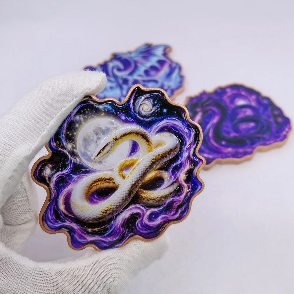 3 Types 5 OZ .999 Fine Copper Fantasy Dragon Snake Galaxy Moon Irregular Shape Commemorative Coin Myth Creature Collectible Gift