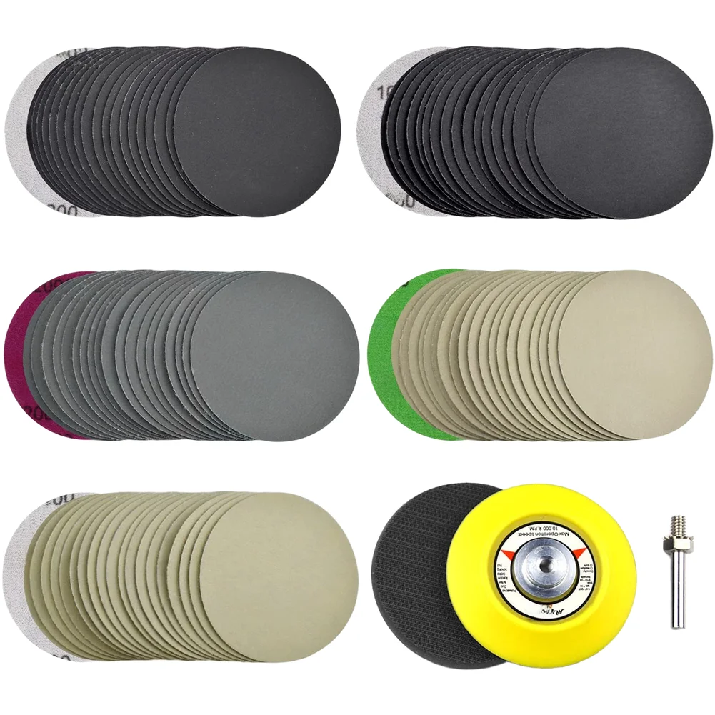 

75mm Wet Dry Sanding Discs 100pcs Silicon Carbide Abrasive Pads with Velvet Backing and Foam Cushion for Wood Metal Jewelry