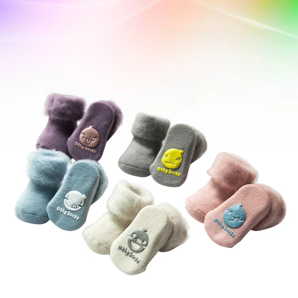 

5Pairs Baby Thick Cotton Socks Warm Autumn Winter Non-Slip Breathable Soft Socks Folded for Newborn Baby Gift