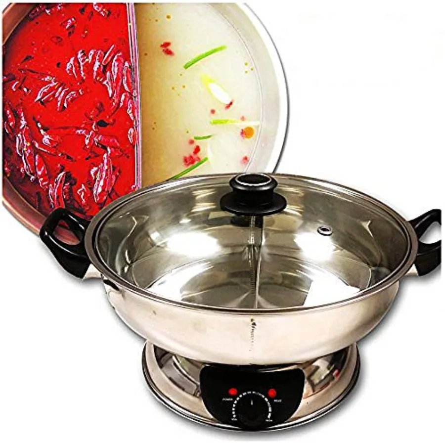 Olla Eléctrica Sonya 5.1 L de Doble Cara para Shabu Shabu y Hot Pot Mongol, de Acero Inoxidable, Gran Capacidad para Comidas Familiares y Hot Pot