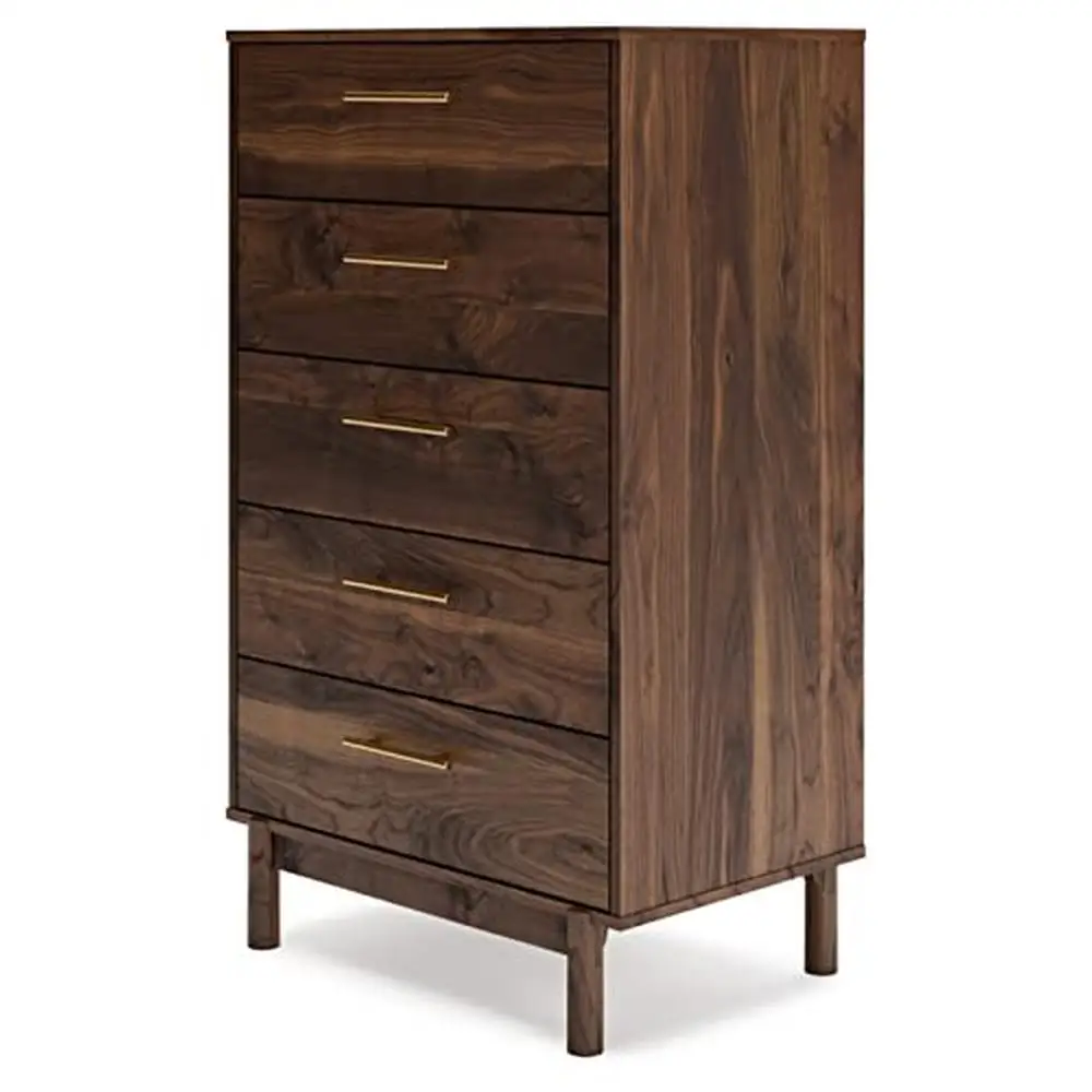 Contemporary 5 Drawer Chest Dark Brown Engineered Wood Rustic Storage Organizer