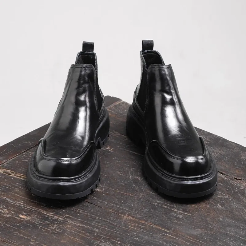 British Style High Top Business Casual Chelsea Boots Men's Snow Shoes Autumn Winter Genuine Leather Motorcycle Outdoor Boots