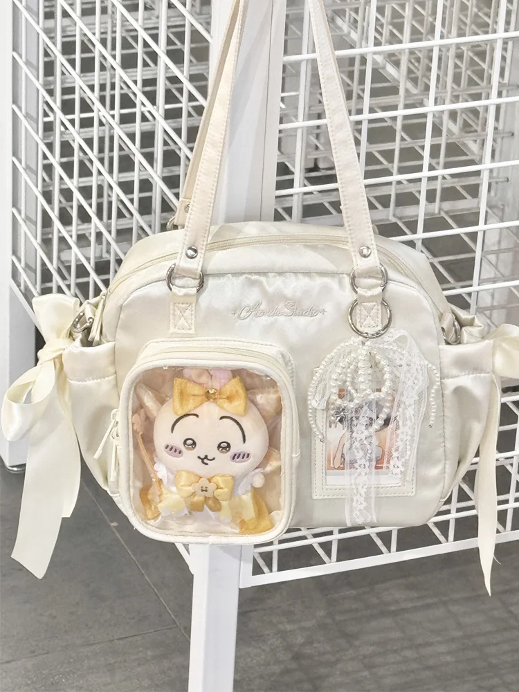 

AORDA Transparent Daily Crossbody Pain Bag Small Boston Sna Quanti oulder Bag with Ribbon Knot Pure Color You...