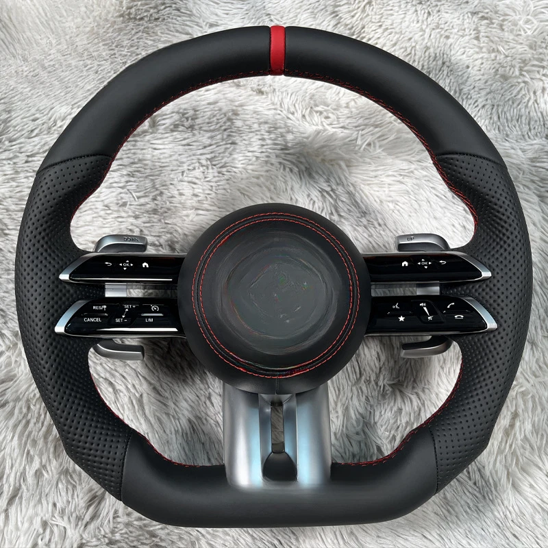 For Mercedes Benz Full Series Modified Carbon Fiber Wood Grain Full Leather Steering Wheel With Decorative Cover