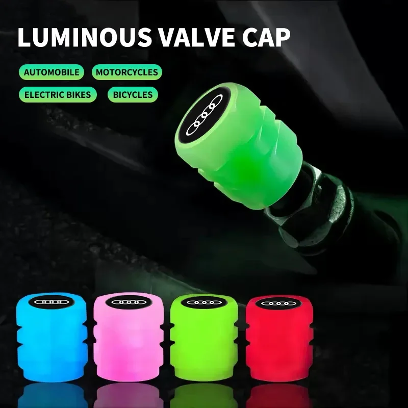 Luminous Car Tire Valve Caps Fluorescent Motorcycle Wheel Tyre for Audi S Q7 A1 A7 Q3 8L TT Mk2 C5 A5 A3 A4 B8 8P 8V A6 C7 Q5