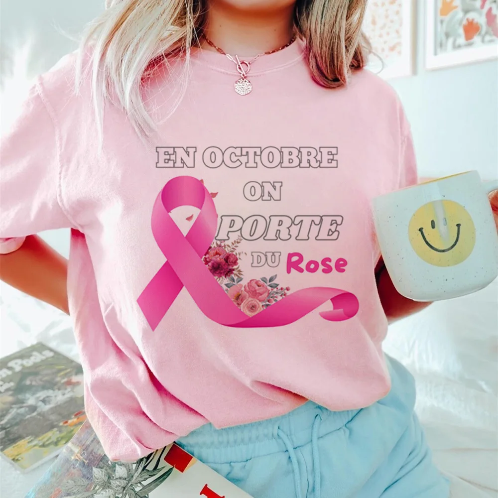 

Футболка с принтом «Бой о раке молочной железы» Octobre Rose Эстетическая одежда Топы Рубашка носить розовая лента для осведомленности
