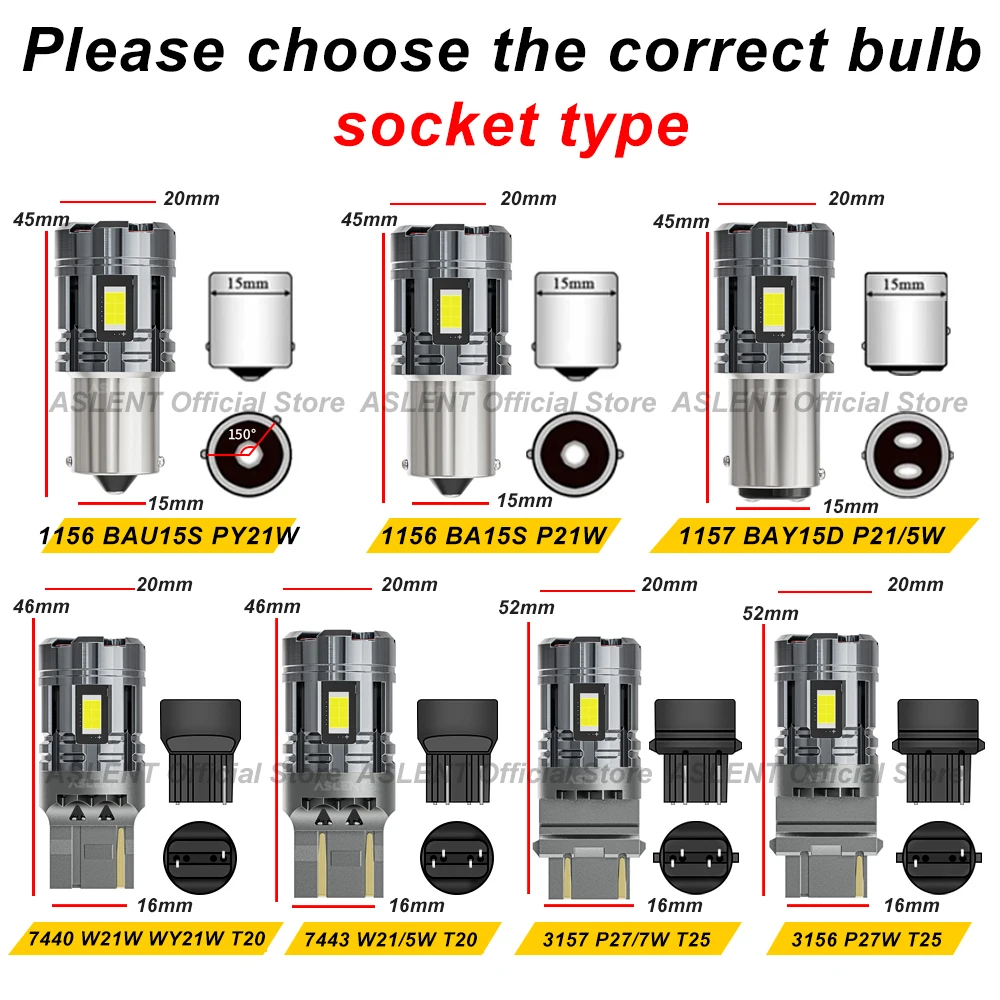 2x 7443 W21/5W T20 7440 W21W WY21W LED P21W PY21W P21/5W 1156 3156 3157 Car Light Canbus Fan Turn Signals Brake Reversing Lights