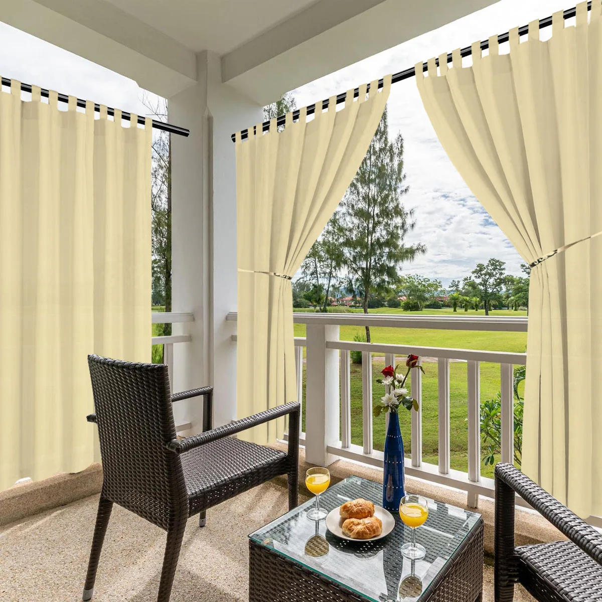 1PC, Waterproof Outdoor Curtains for Patio, Premium Privacy Weatherproof Tape top Outside Curtains for Porch, Pergola, Cabana
