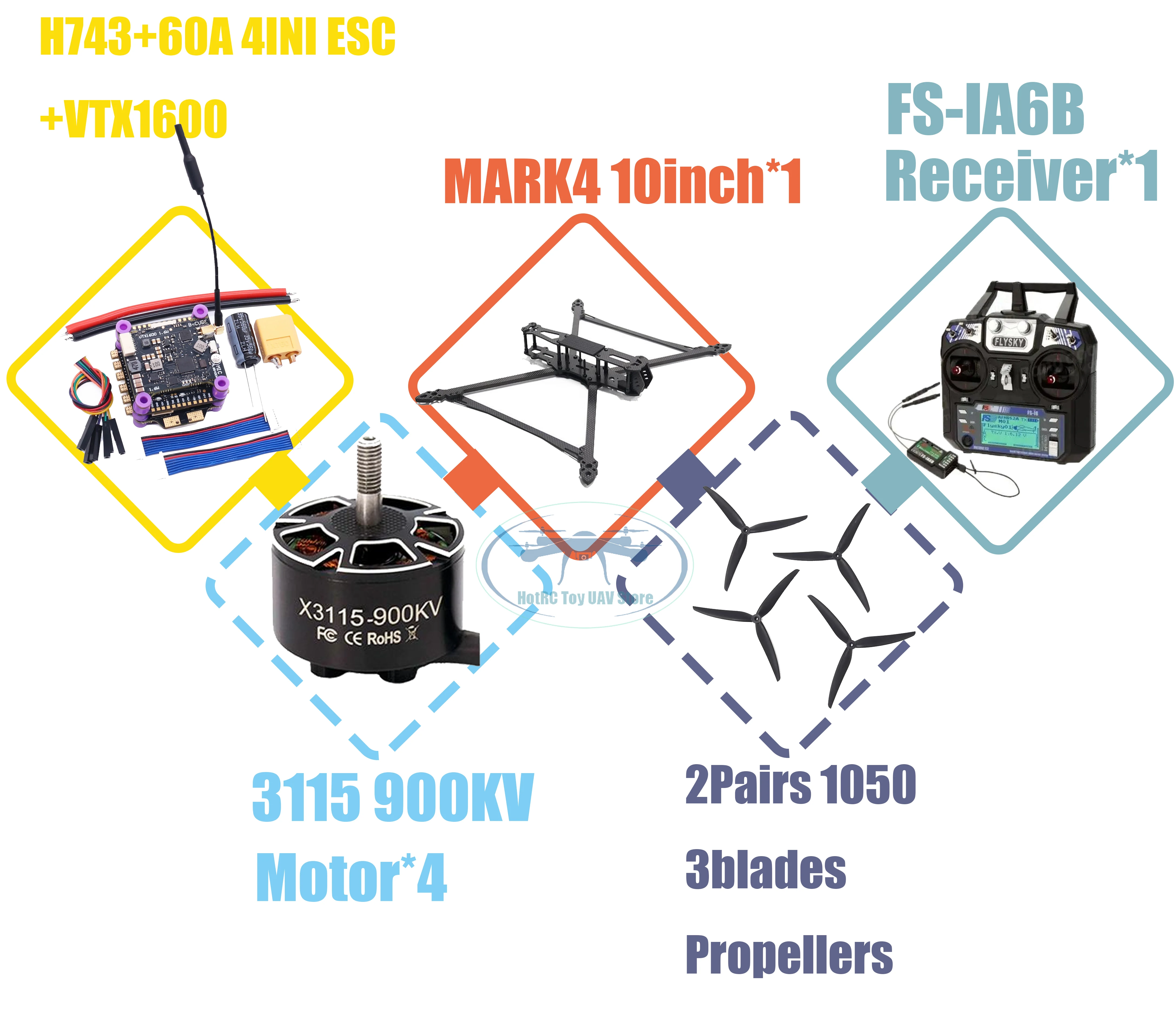 MARK4 V2 8 pouces 9 pouces 10 pouces H743 contrôle de vol 60A 4INI ESC rack drone FPV fibre de carbone PV Racing Drone quadrirotor Freestyle