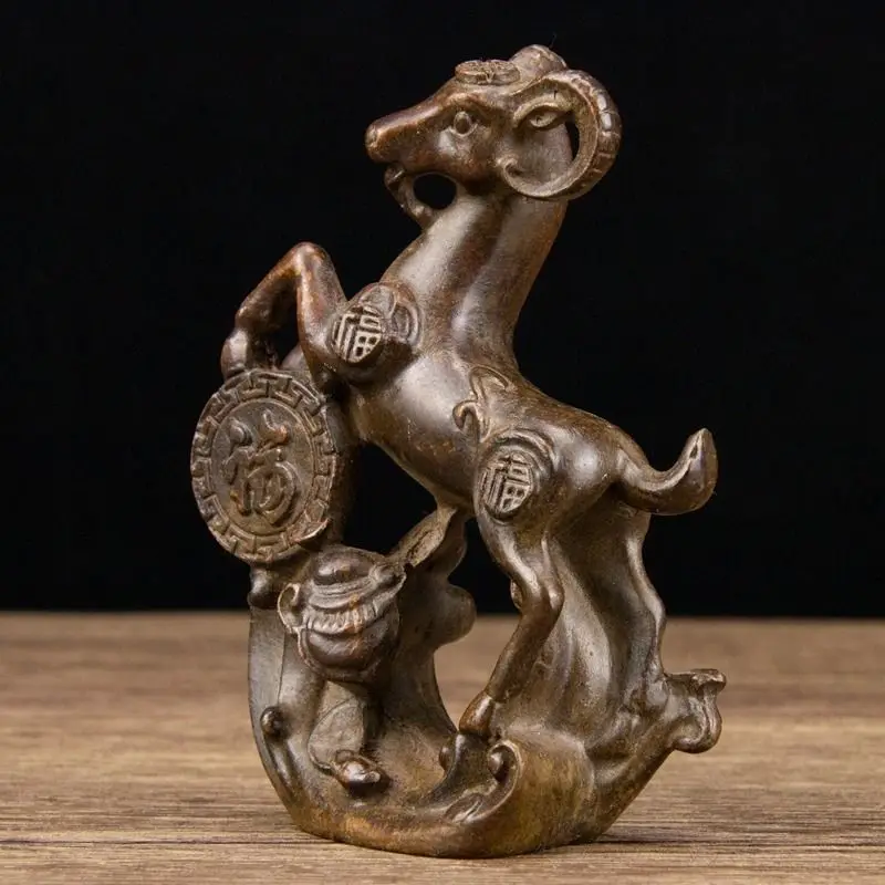Antique Zodiac Sheep Sculpture Fu Blessing Goat Figurine Feng Shui Lucky Animal Statue Home Office Desk Decoration