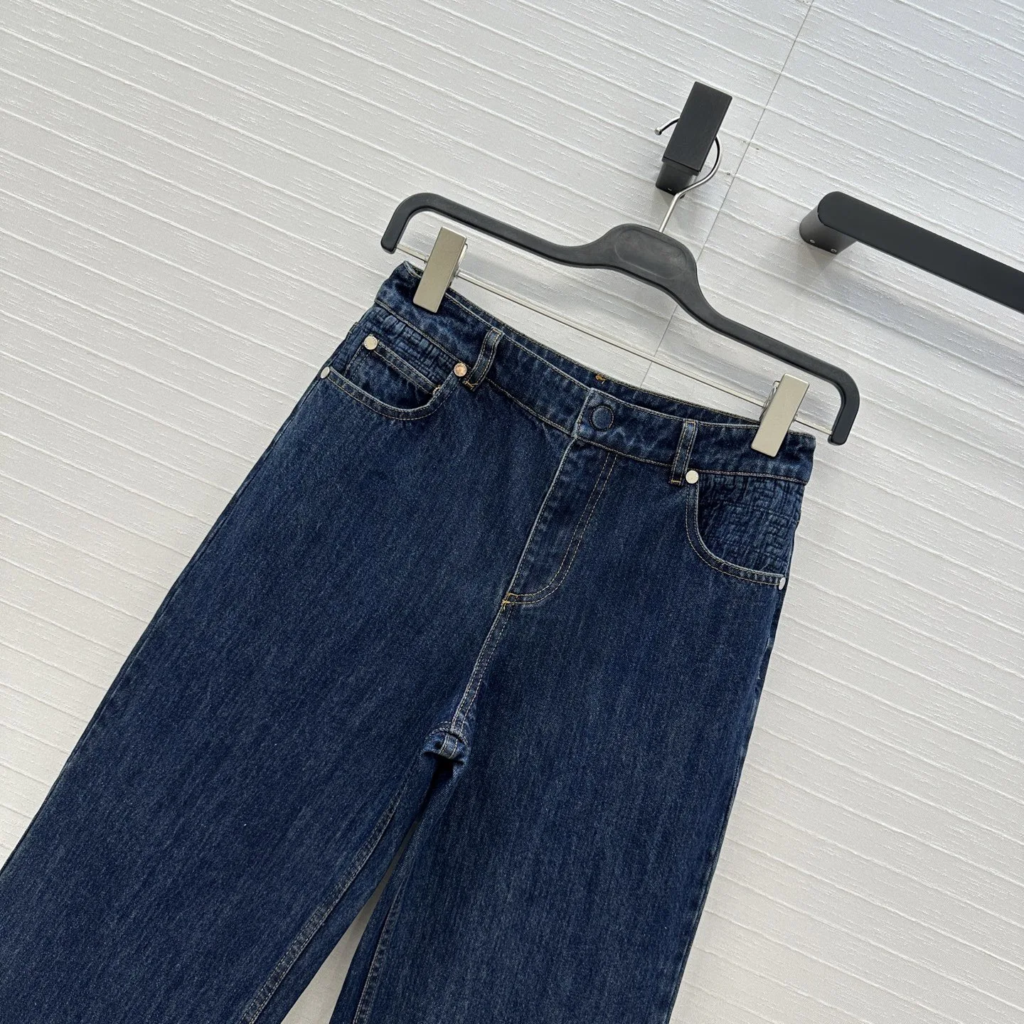 Denim jeans met hoge taille en rechte pijpen Casual getailleerde blauwe afslankende lange broek Dames katoenen stretchrits Pure kleur Herfst