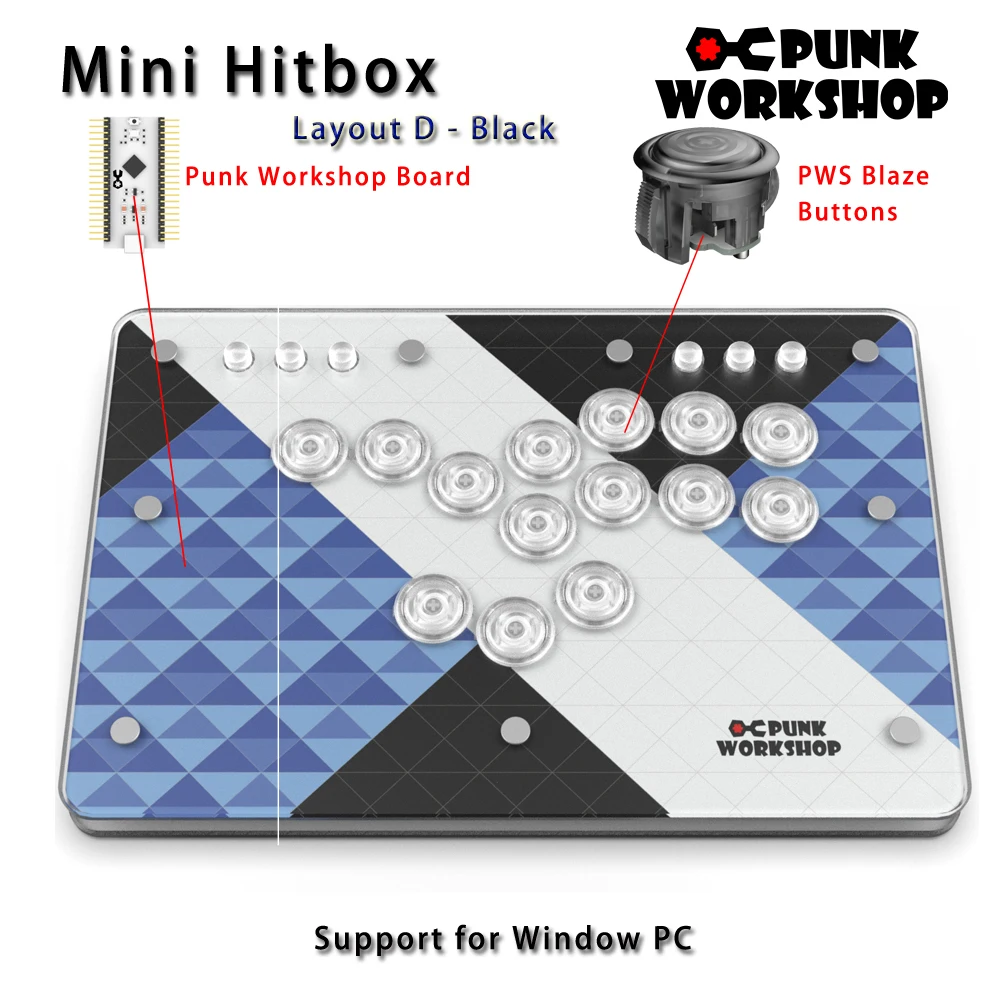 Punk Workshop Leverless M Mini HitBox Layout D SOCD Fighting Stick Controller With PWS Mechanical Buttons XInput MAME SF6 Games