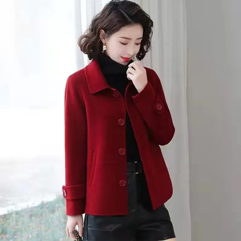

Short Woolen Coat for Women in Autumn New Style Loose Fashion Casual Button Temperament