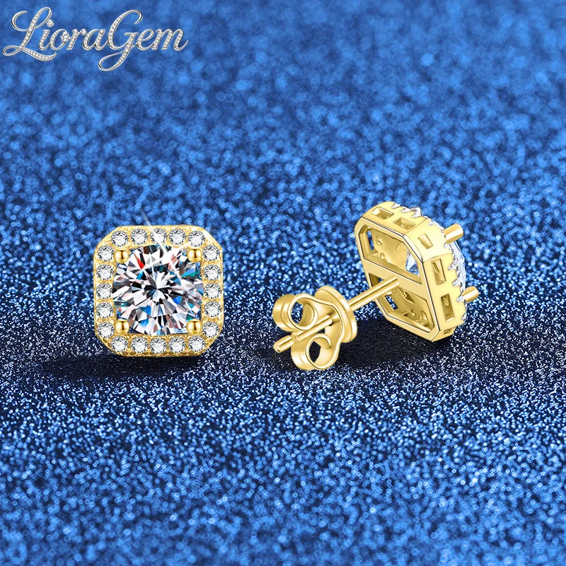 LioraGem Luxury Square Wrapped Moissanite Earrings for Women, Stylish 1-Carat Moissanite Ear Studs 18K Gold Stamp