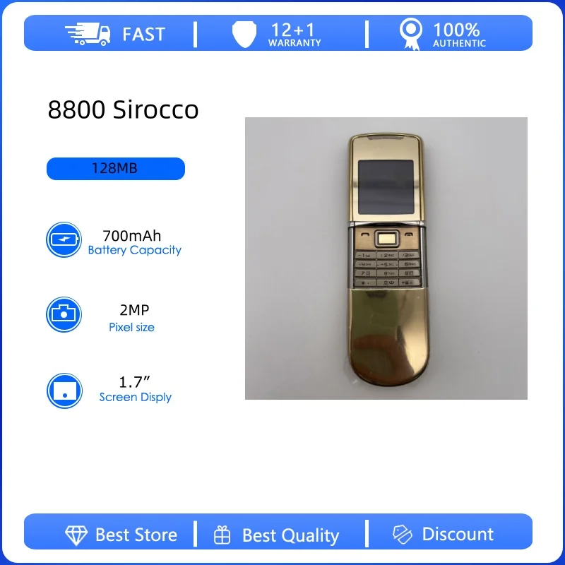 Teléfono Móvil Desbloqueado Reacondicionado Original 8800 Sirocco Bluetooth GSM 900/1800 con Teclado Ruso, Árabe y Hebreo, Hecho en Finlandia