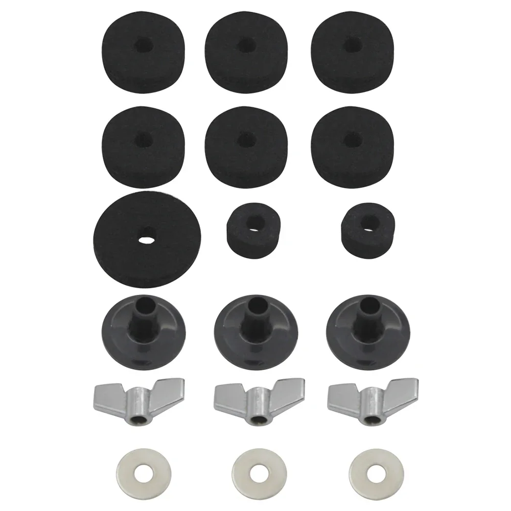 18 Pcs/Set Drum Kit Cymbal Accessories Felt Pads+Wing Nuts+Washers+Pipe Sleeves Percussion Musical Instrument Replacement Parts