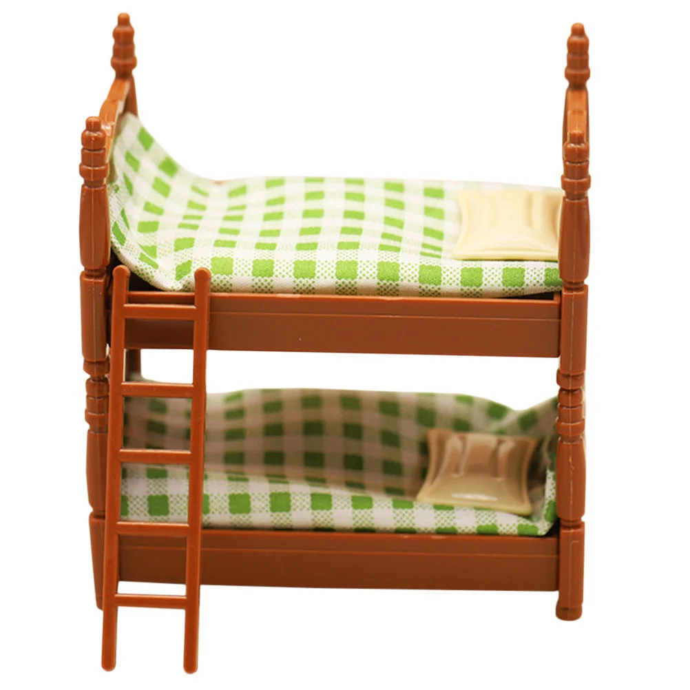 

Dollhouse Double Bed Miniature Bookcase Furniture Bunk Toy Bedroom Toys Beds for Kids Model Wardrobe Decorative