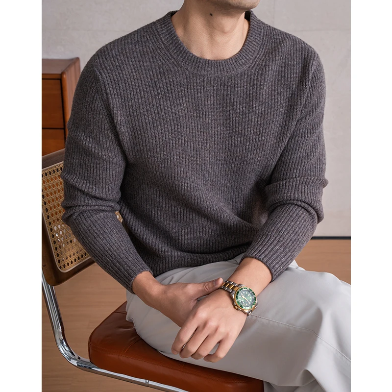 헤비 웨이트 100% 양모 의류 남성 겨울 두꺼운 캐주얼 슬림 핏 스웨터 캐시미어 울 따뜻한 긴팔 점퍼 풀오버