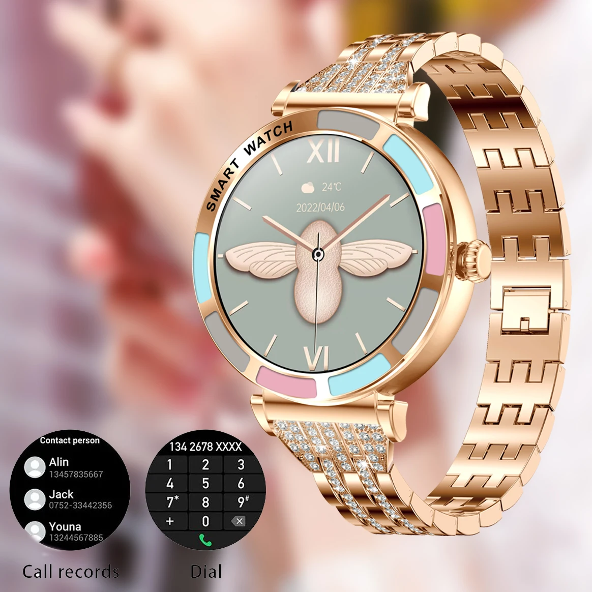 Luxury Smart Watch Ladies for Android iOS HD Screen Bluetooth Call Health Monitoring Fitness Tracker Women Diamond Smartwatch