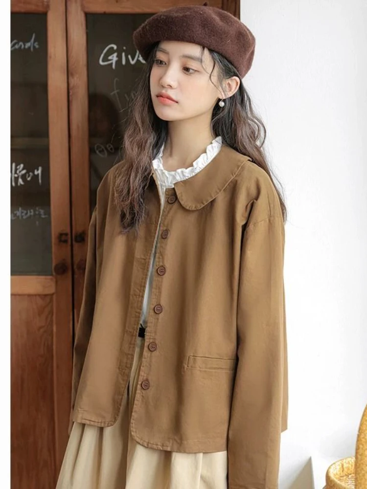 Fashion Doll Collar Trench Coat For Women 2024 Spring Autumn Loose Female Overcoat Korean Casual Windbreaker Outerwear