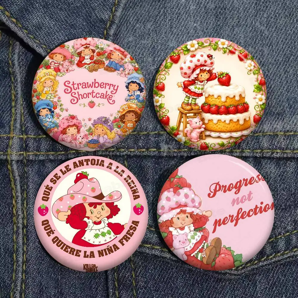 S-Strawberry-Shortcake Sweet-Vintage Anime Button Pin Handmade Brooch for Clothes Cartoon Badge Backpack Jewelry Accessories