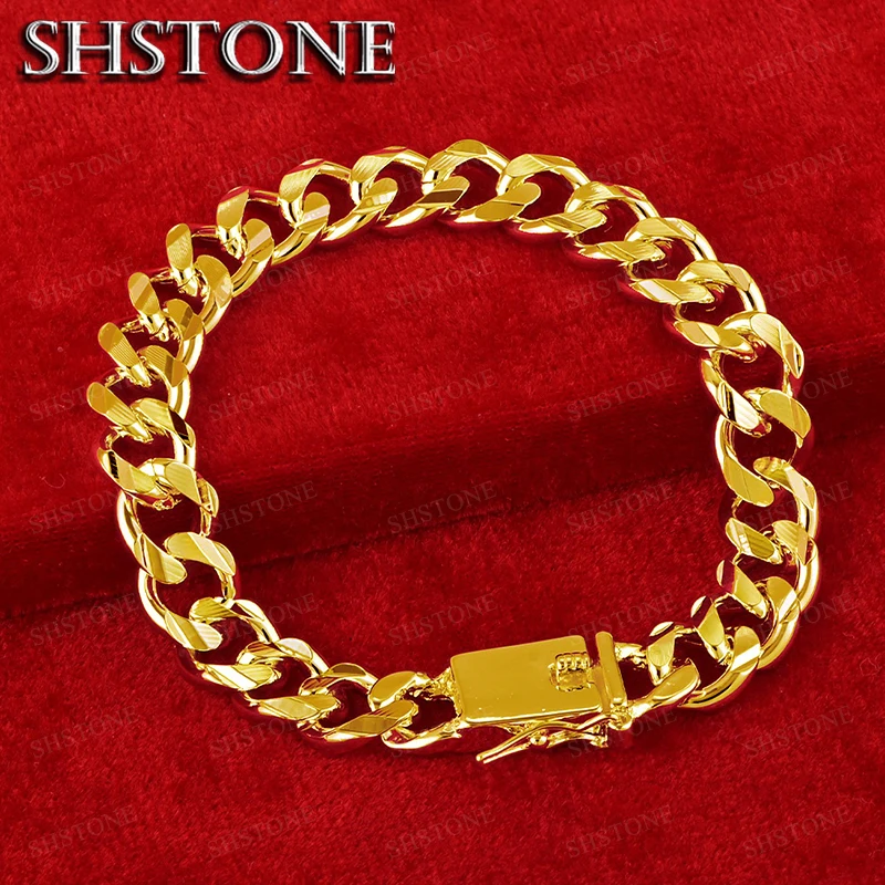 18K Gold 10mm Side Chain Hip Hop Rock Bracelets For Women Men Party Gift Fashion Charm Jewelry Accessories