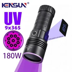 180W High Power 9LED UV Flashlight 365nm Ultraviolet Black Mirror Purple Light Pet Urine Tinea Ore Ink Dryer Fluorescer Detector
