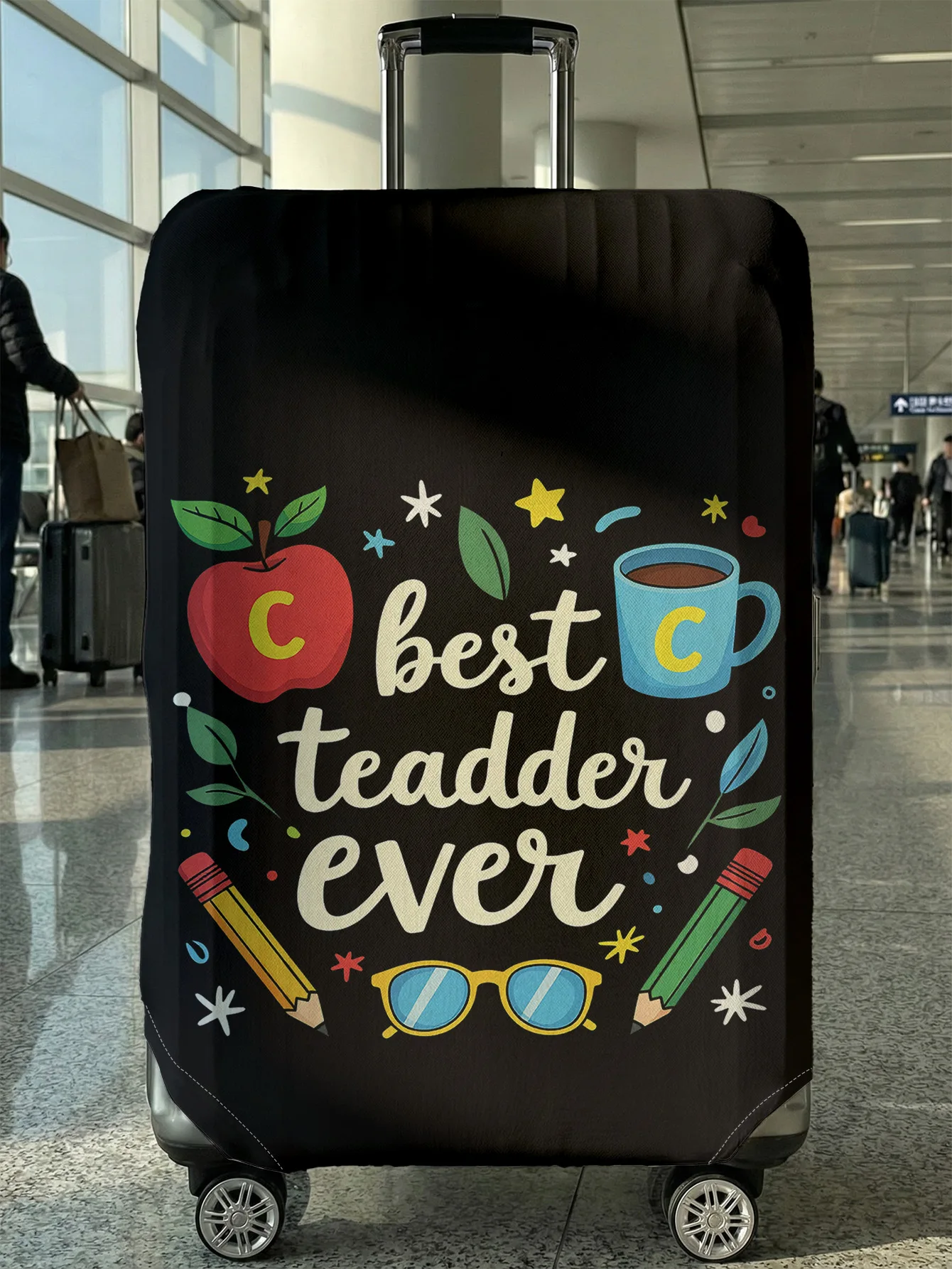 

Black Base Best Teacher Ever Teacher Luggage Cover, Suitable for 18-32 Inch Luggage Cover, Luggage Handle Glove, Travel Accessor