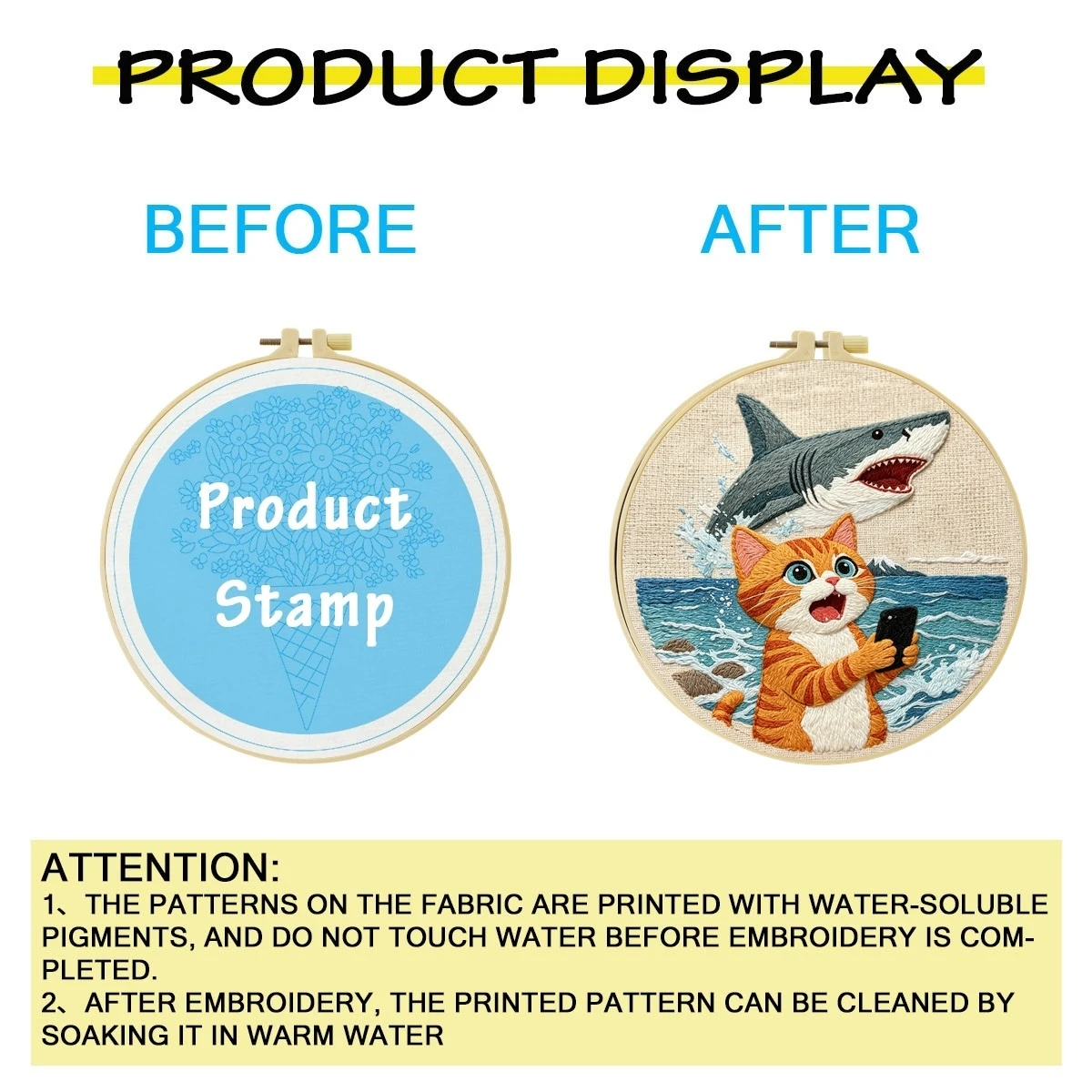 1 Set Katzen-Selfie-Hai DIY-Stickerei-Set für Anfänger, Stickerei-Starter-Kit, Kreuzstich-Kunstgeschenk, Handarbeits-Bastelset – Detail 3