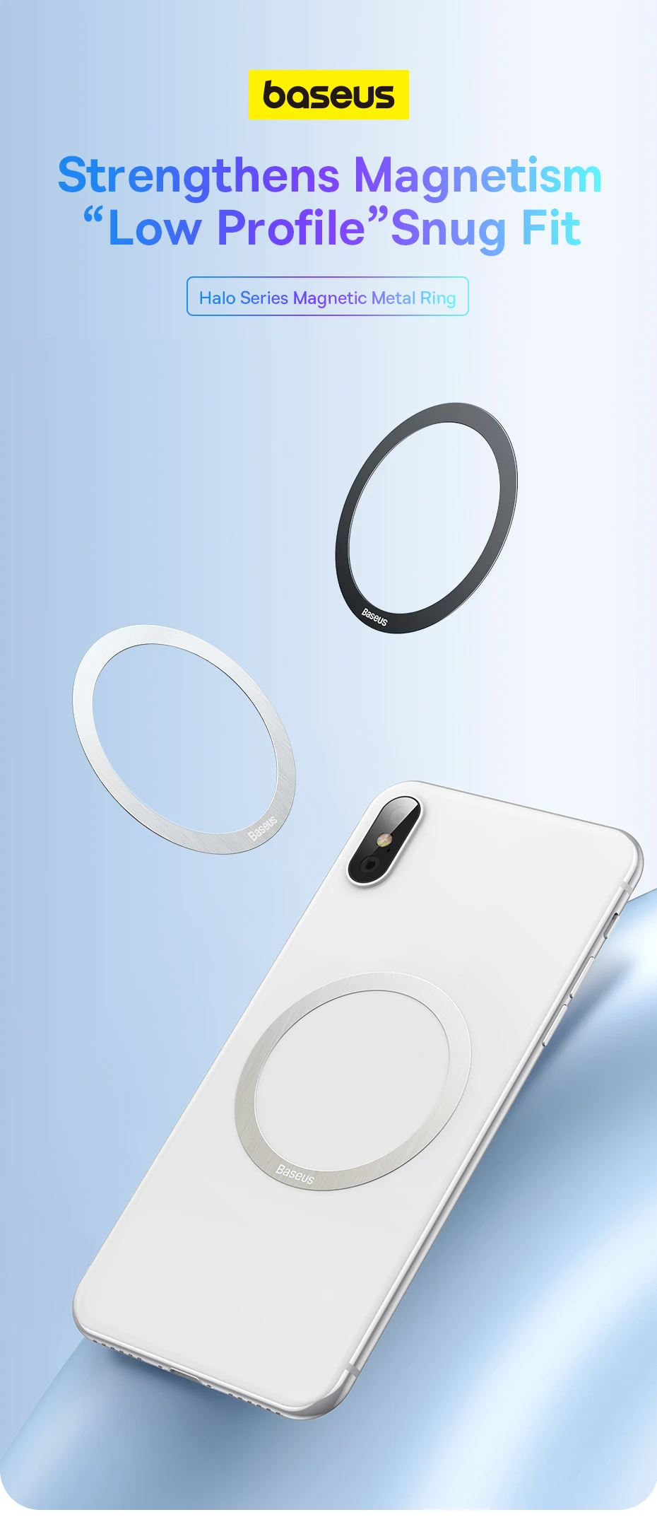 Baseus 2 Stück magnetische Metallplatten-Aufkleberringe für kabelloses Ladegerät, Telefonhalter für iPhone 17 Air 16 15 Pro Max, Ladering – Detail 2