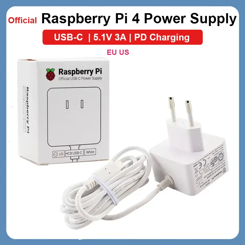 

Official Raspberry Pi USB-C Power Supply 5.1V 3A Power Adapter EU US Plug Charger for Raspberry Pi 4 Model B