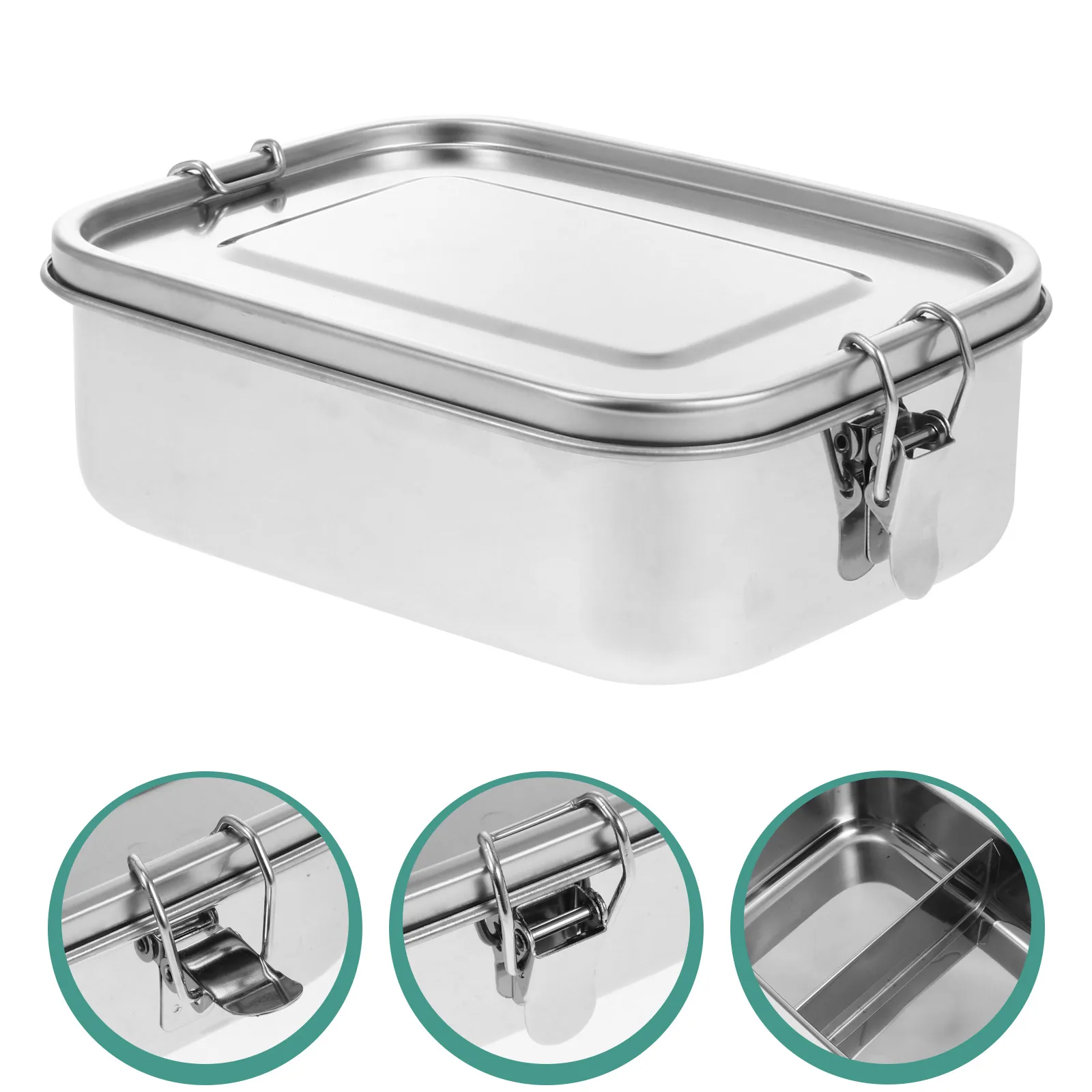 

Stainless Steel Divided Lunch Boxes Leakproof Crisper Silver Container Camping Tableware Bento Large Capacity Portable