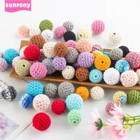 Sunrony 16/20mm 10/20pcs Handmade Wooden Crochet Beads Chewable For Jewelry Making DIY Jewelry Necklace Bracelet Accessorie