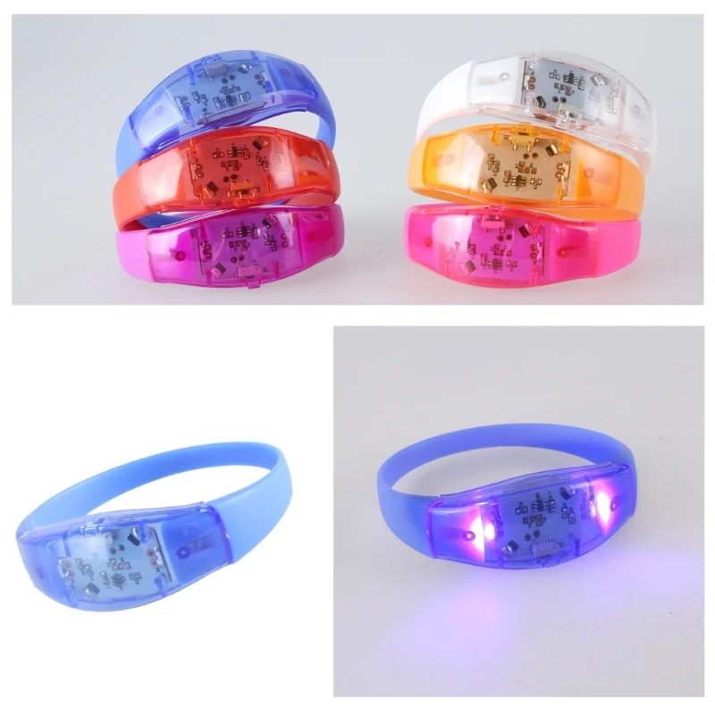 Pack of 10 LED Glowing Bracelets for Parties Voice Activated Light Up Wristbands Flashing Light Up Accessory for Kids B03E