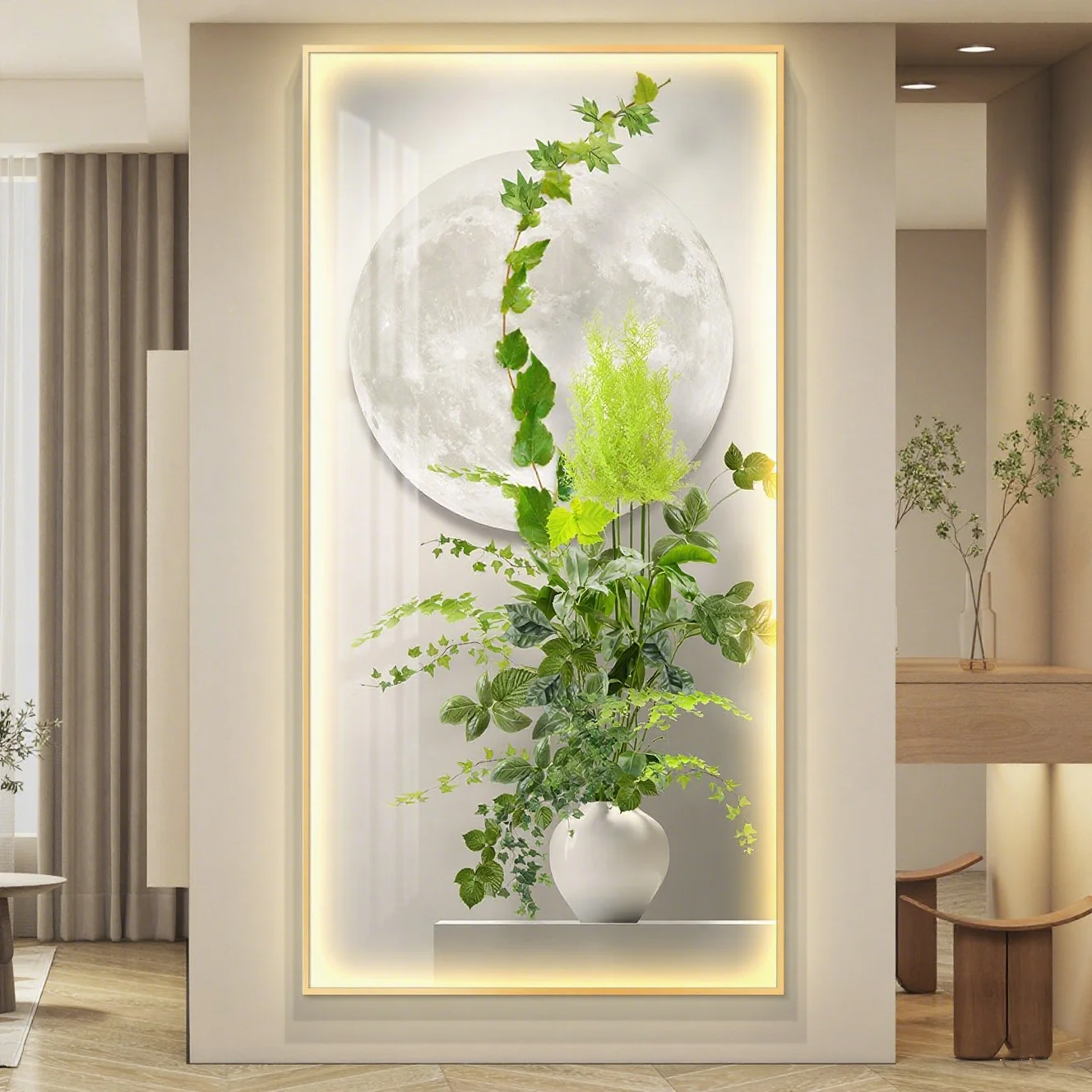 Cream Style Light Luxury LED With Light Entrance Decoration Painting Corridor Hanging Painting Simple And High-end Mural Light
