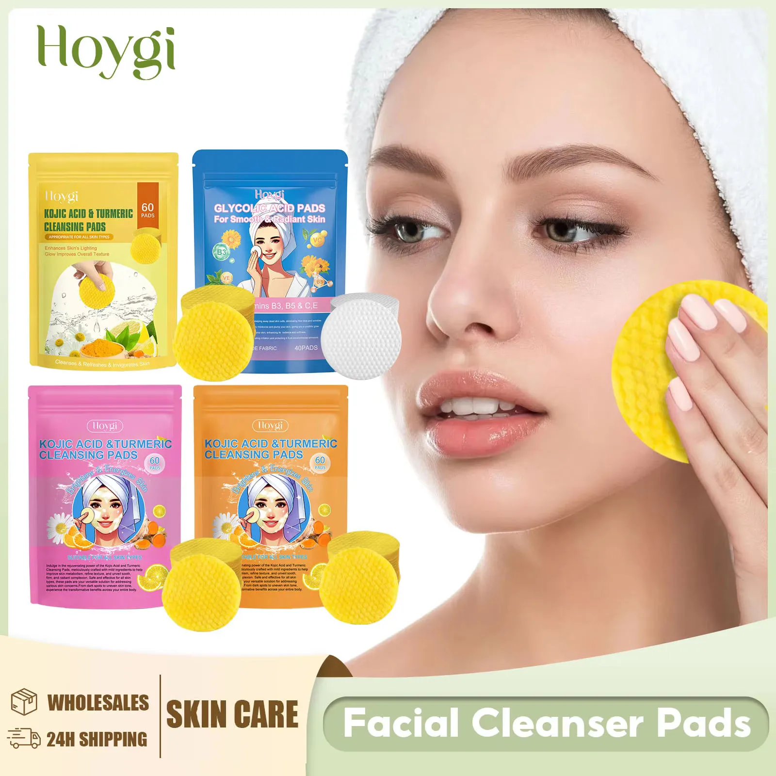 Turmeric Facial Cleanser Pads Pores Deeply Cleaning Makeup Remover Moisturizing Exfoliating Dead Skin Kojic Acid Facial Sponges