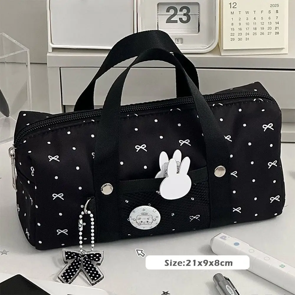 Cartoon-Federmäppchen mit schwarzen Punkten, multifunktionale Schreibwarentasche mit Schleifenmuster, großes Fassungsvermögen, Schreibwarenbeutel, Geschenk für Studenten