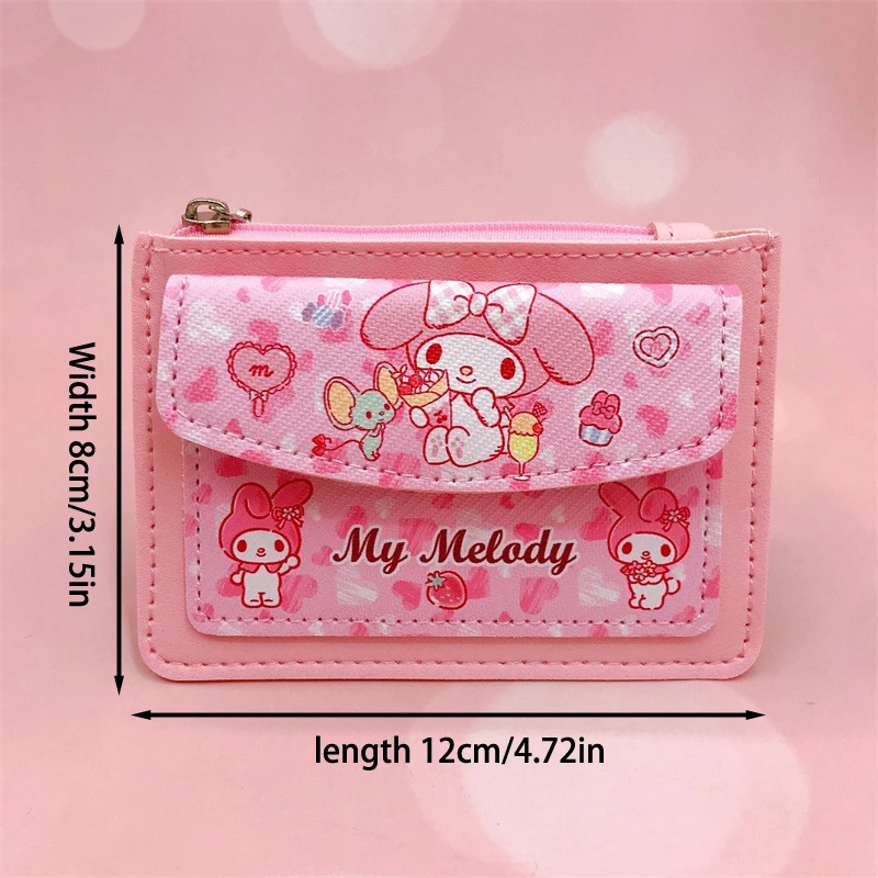 Sanrio-Hello Kitty PU Bolsa de couro para meninas, mini bolsa titular do cartão, ID Cards Bag, carteira pequena, chaveiro, desenhos animados bonitos, Kuromi