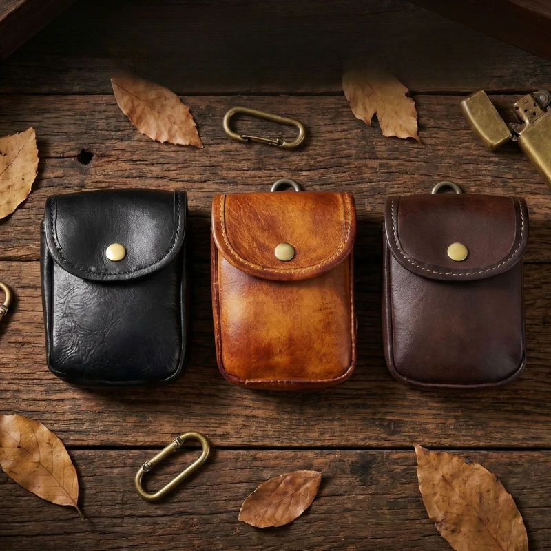 

Genuine Leather Small Waist Bag Vintage Mini Wallet Men Loop Hip Bum Bag Change Purse Key Organizer Housekeeper Cigarette Case
