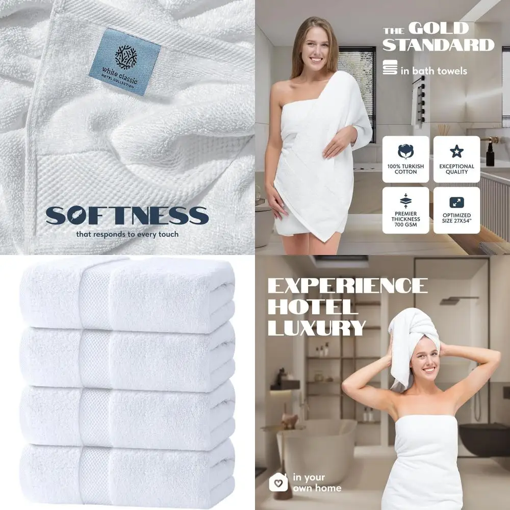 

Набор из 4 больших банных полотенец из турецкого хлопка плотностью 700 GSM - 27x54, ультрамягкие, впитывающие, быстросохнущие, идеально подходят для отелей или домашнего использования класса люкс